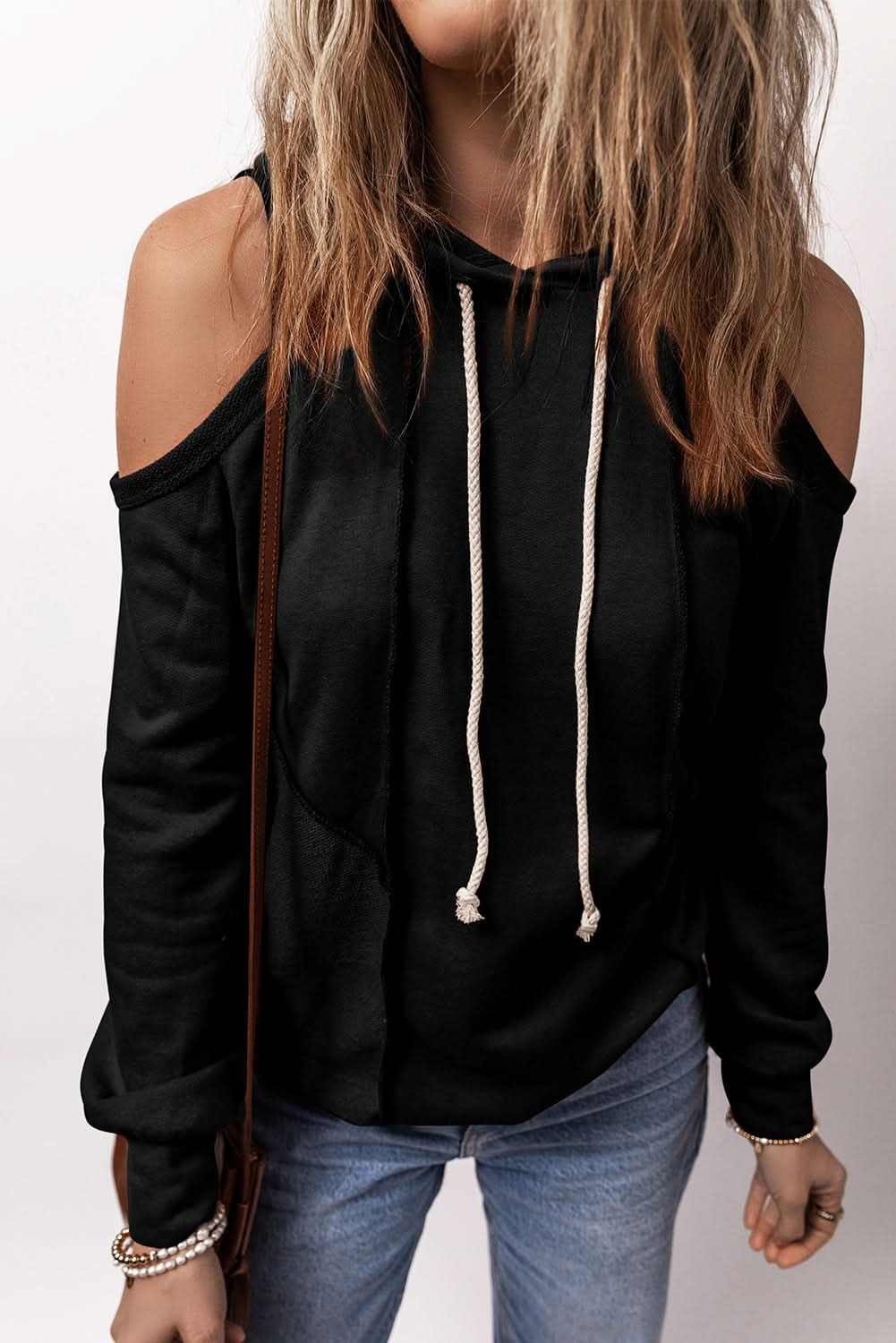 Chic black cold shoulder hoodie - Love Salve 