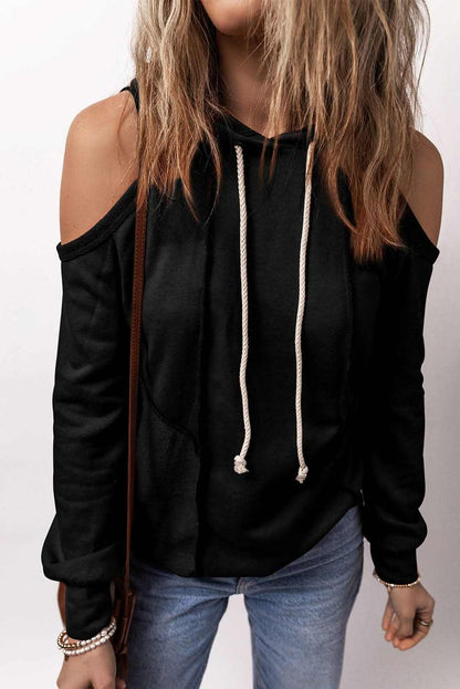 Chic black cold shoulder hoodie - Love Salve 