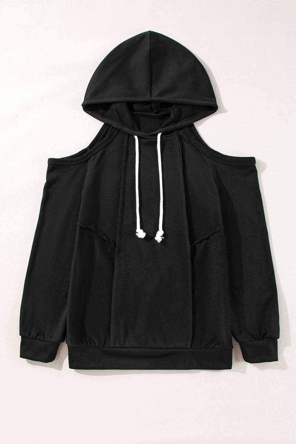 Chic black cold shoulder hoodie - Love Salve 