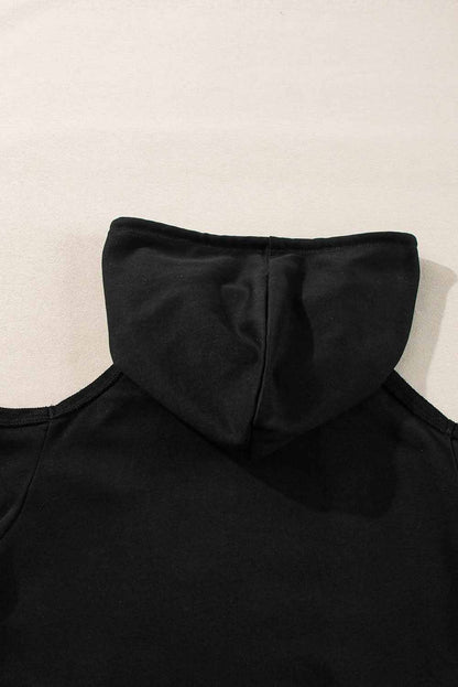 Chic black cold shoulder hoodie - Love Salve 