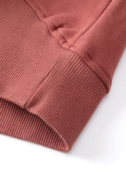 Brown Fleece Lined Zip Up Stand Collar Thumbhole Sleeve Sweatshirt - Love Salve 