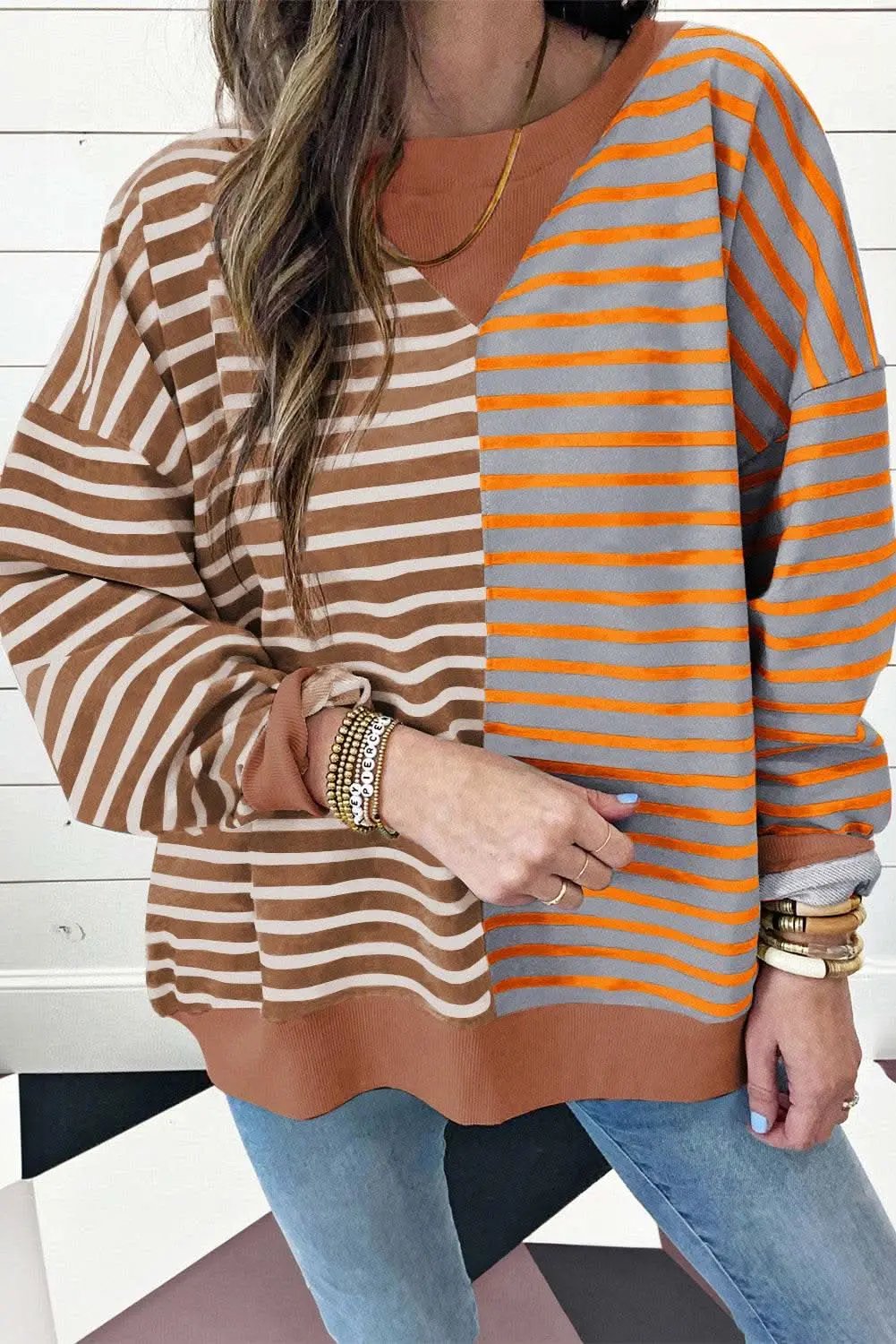 Brown Stripe Oversized Sweatshirt - Love Salve 