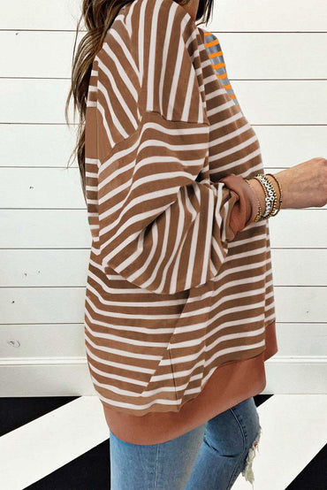 Brown Stripe Oversized Sweatshirt - Love Salve 