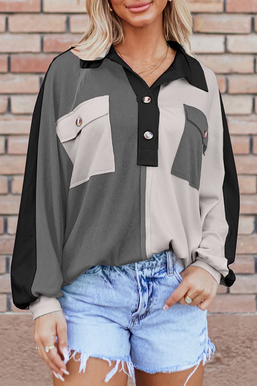 Gray oversized colorblock sweatshirt - Love Salve 