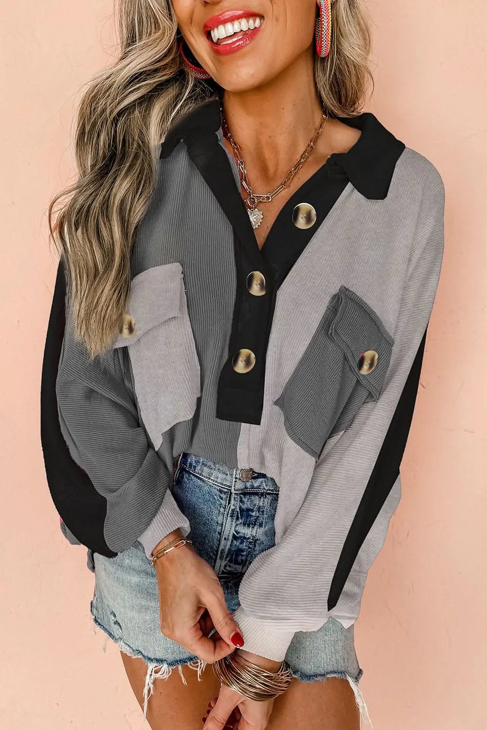 Gray oversized colorblock sweatshirt - Love Salve 