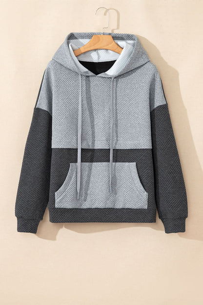 Gray color block drop shoulder hoodie - Love Salve 