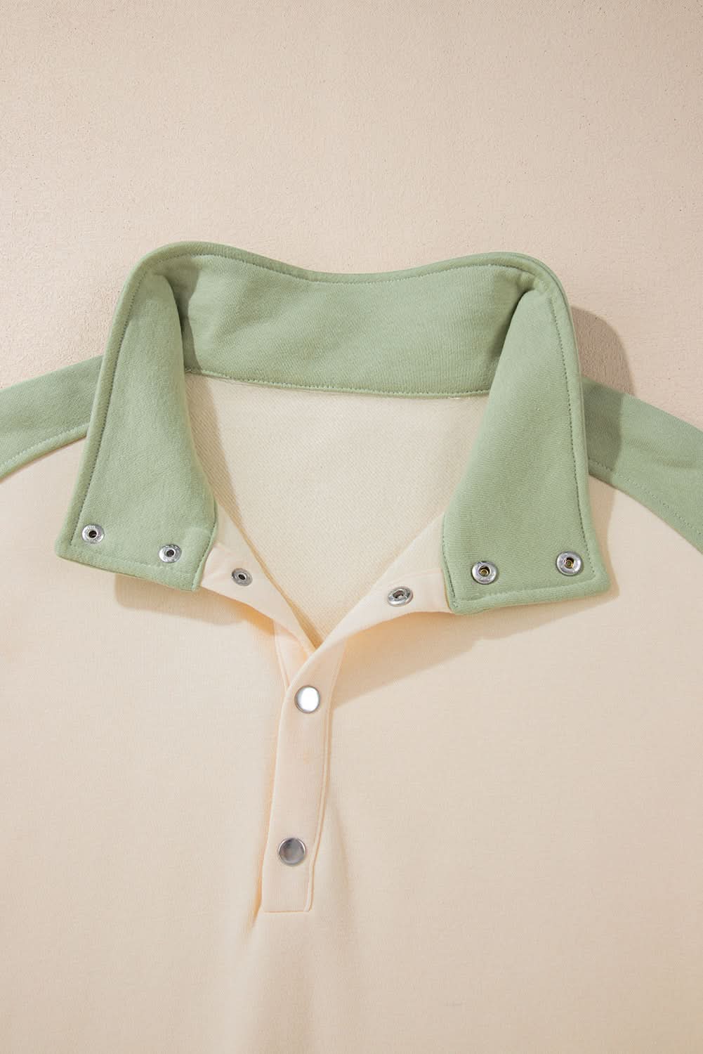 Laurel Green Colorblock Patchwork Buttoned Collar Kangaroo Pocket Sweatshirt - Love Salve 