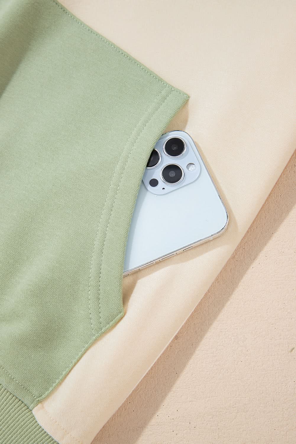 Laurel Green Colorblock Patchwork Buttoned Collar Kangaroo Pocket Sweatshirt - Love Salve 