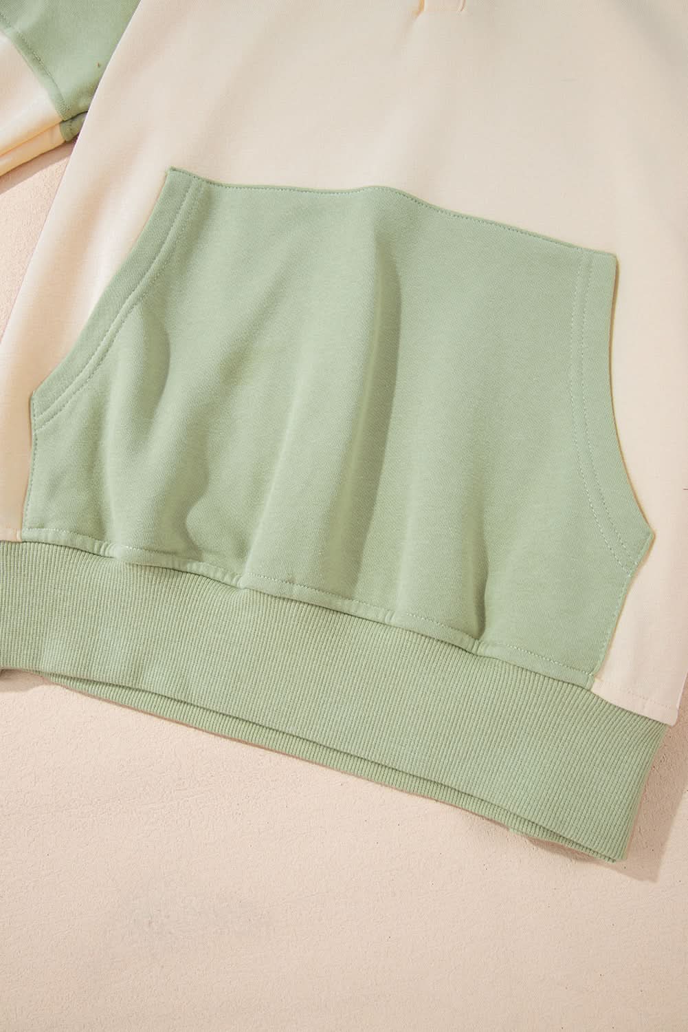 Laurel Green Colorblock Patchwork Buttoned Collar Kangaroo Pocket Sweatshirt - Love Salve 