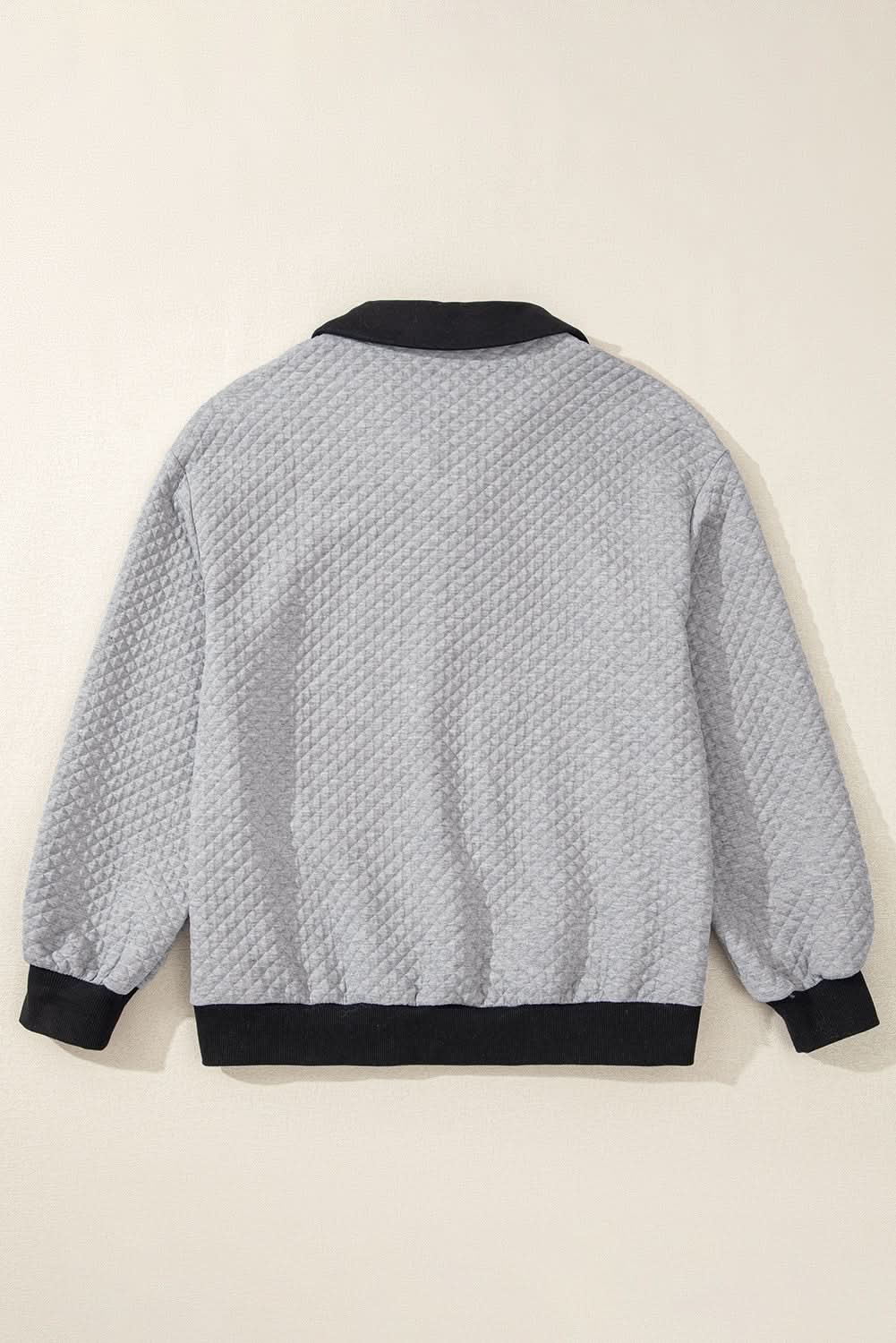 Light Grey Textured Colorblock Edge Buttoned Collar Sweatshirt - Love Salve 