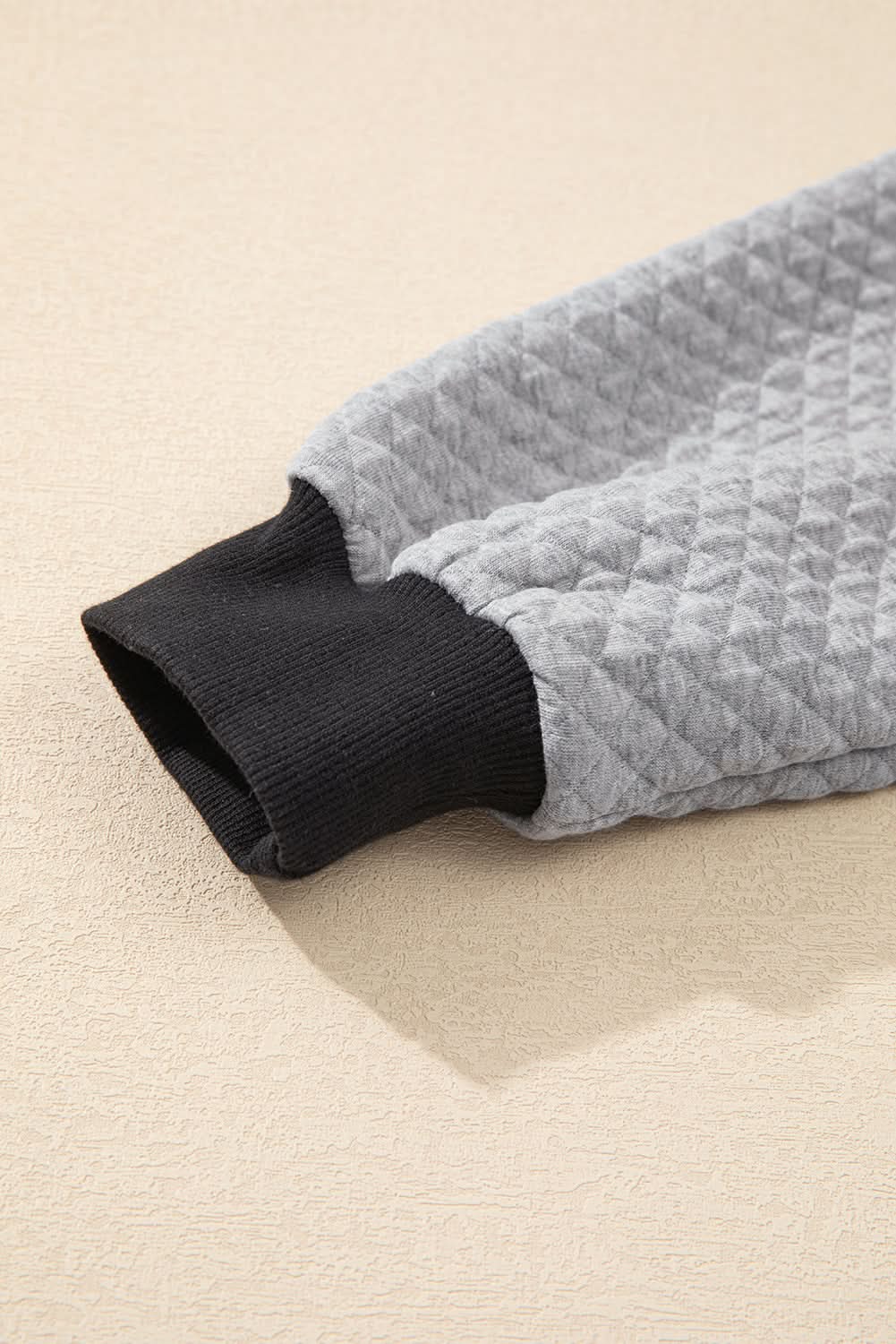 Light Grey Textured Colorblock Edge Buttoned Collar Sweatshirt - Love Salve 