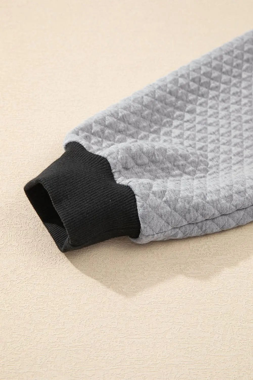 Light Grey Textured Colorblock Edge Buttoned Collar Sweatshirt - Love Salve 