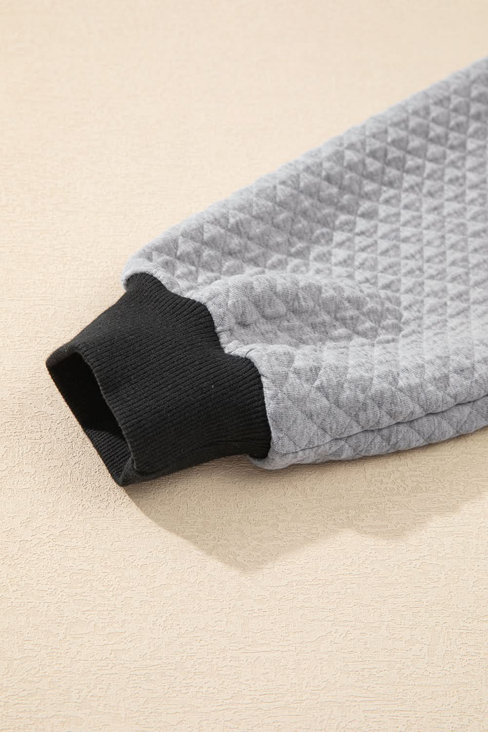 Light Grey Textured Colorblock Edge Buttoned Collar Sweatshirt - Love Salve 