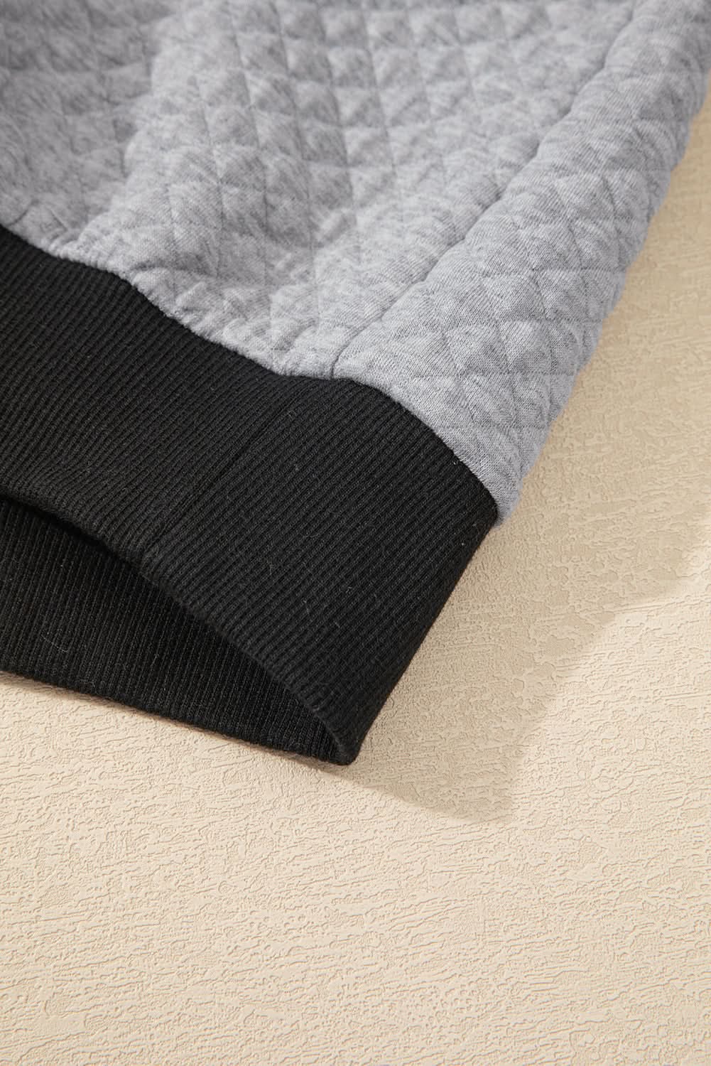 Light Grey Textured Colorblock Edge Buttoned Collar Sweatshirt - Love Salve 