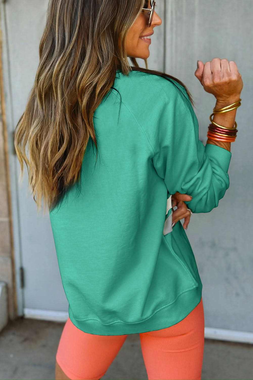 Mint green striped pullover - rainbow colorblock design 