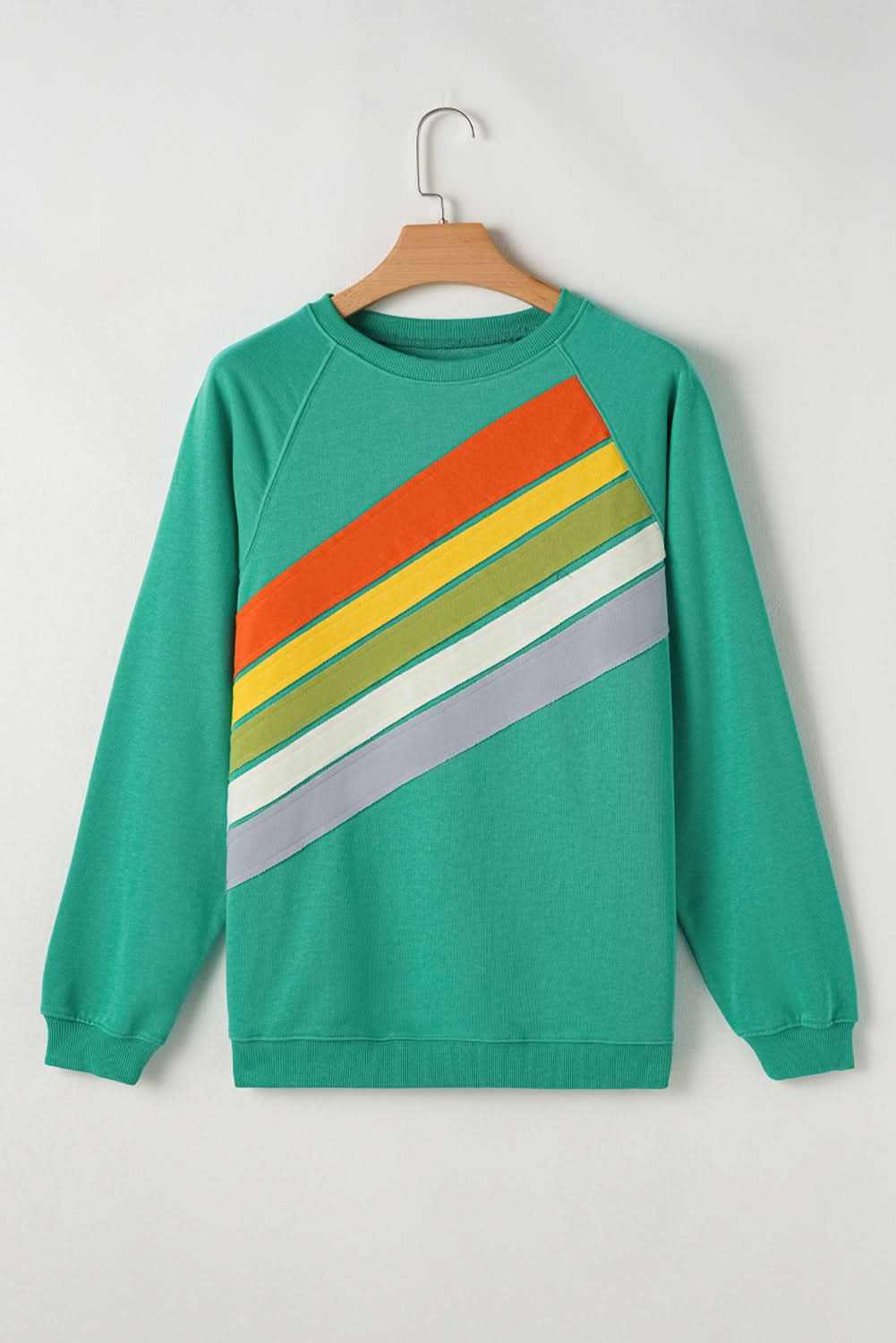 Mint green striped pullover - rainbow colorblock design 
