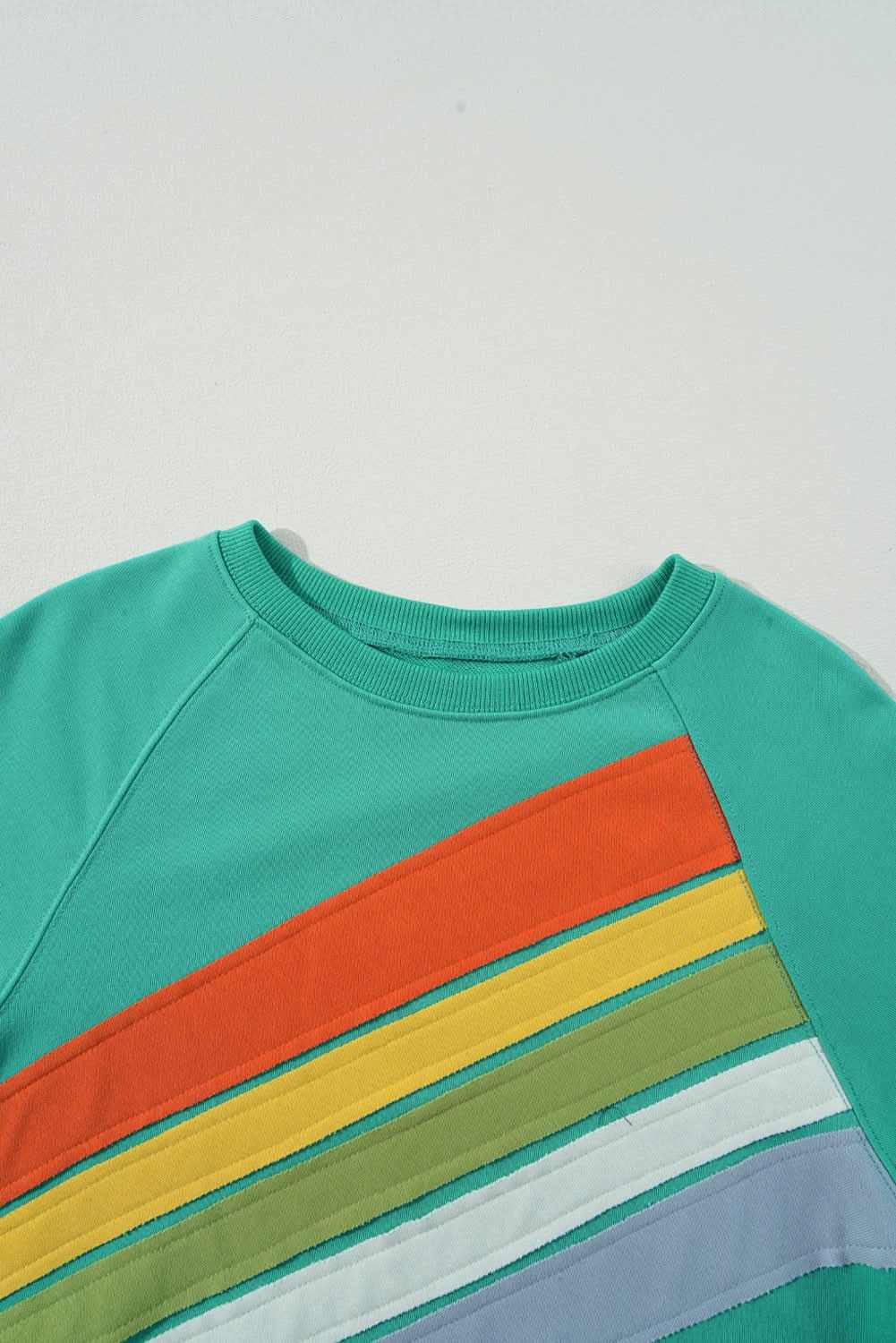 Mint green striped pullover - rainbow colorblock design 