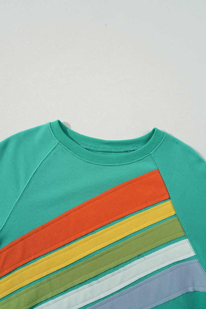 Mint green striped pullover - rainbow colorblock design 