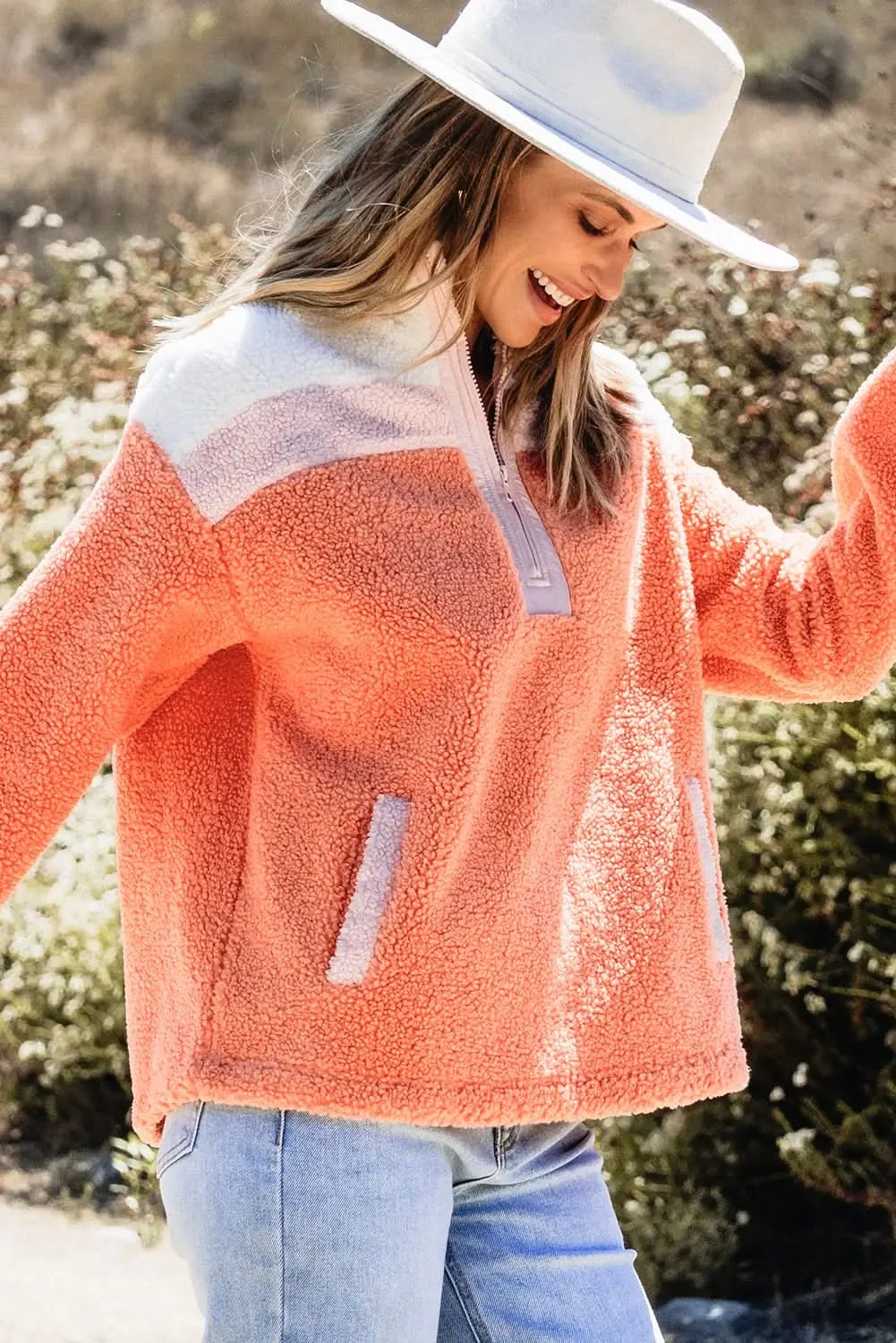 Orange Colorblock Sherpa Sweatshirt - Love Salve 