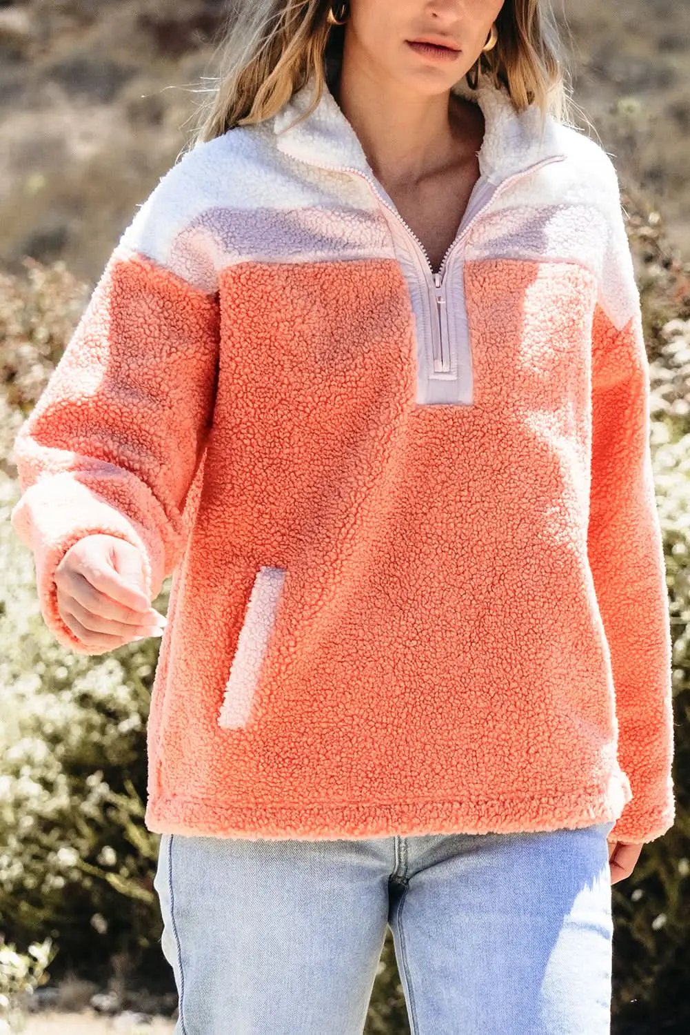 Orange Colorblock Sherpa Sweatshirt - Love Salve 