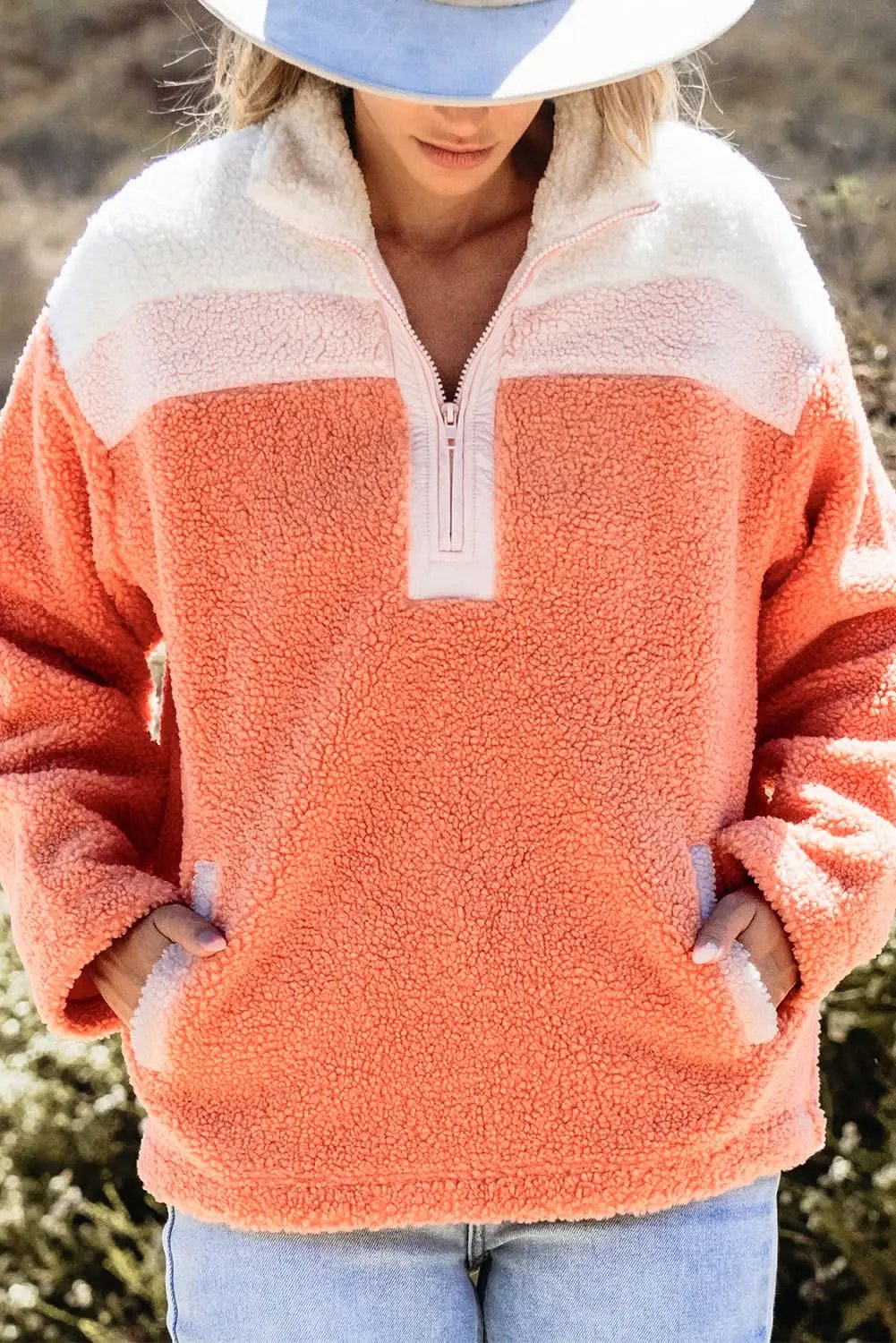 Orange Colorblock Sherpa Sweatshirt - Love Salve 