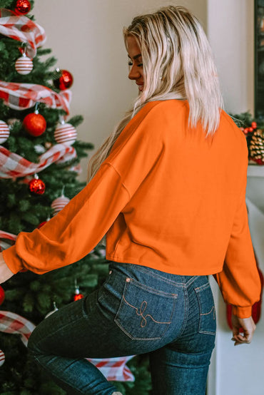 Orange Game Day Lettering Rugby Football Notched Neck Sweatshirt - Love Salve 