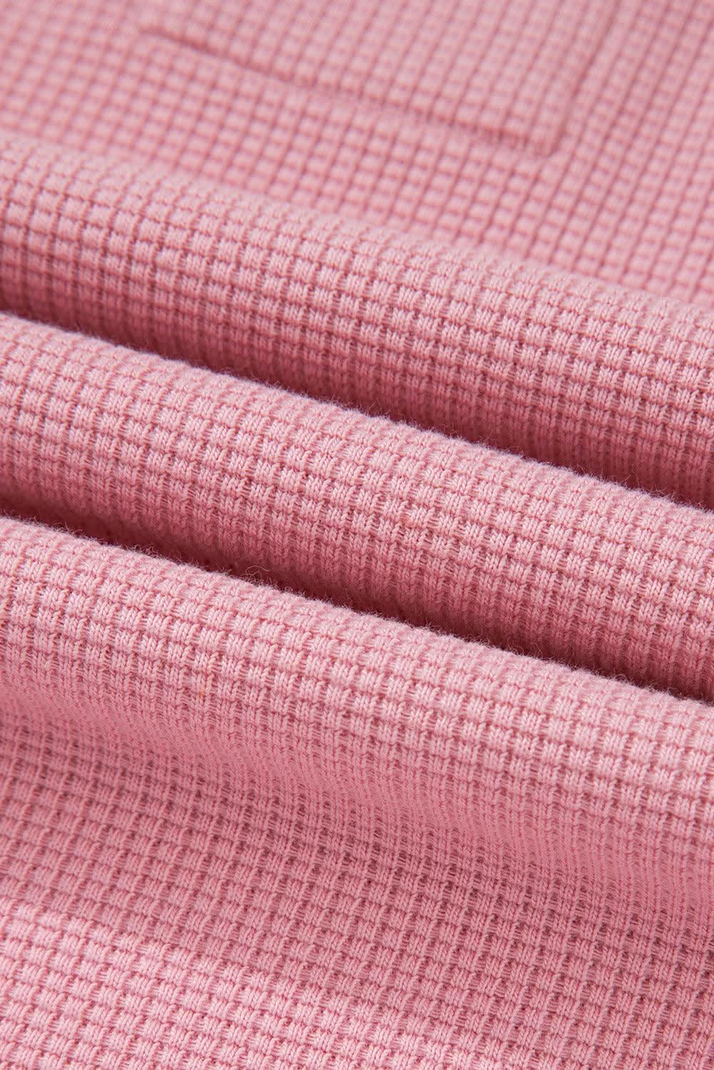 Pink Waffle Knit Bishop Sleeve Split Oversized Sweatshirt - Love Salve 