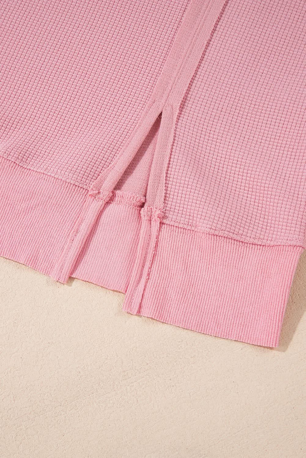 Pink Waffle Knit Bishop Sleeve Split Oversized Sweatshirt - Love Salve 