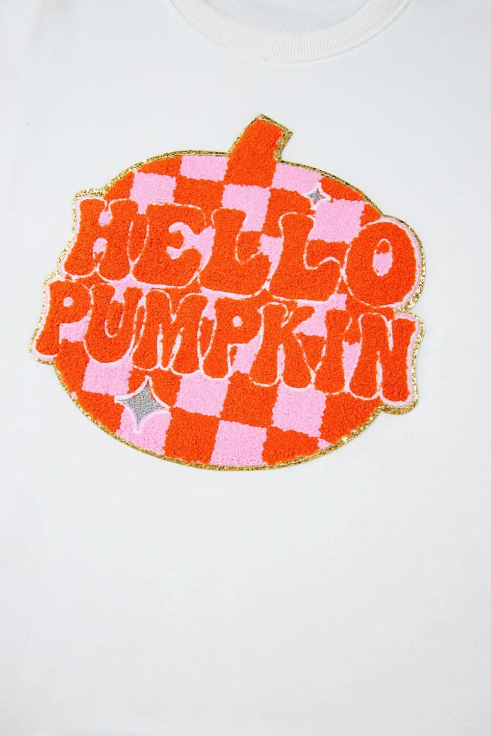 White Terry Halloween Pumpkin Patched Pattern Pullover Sweatshirt - Love Salve 