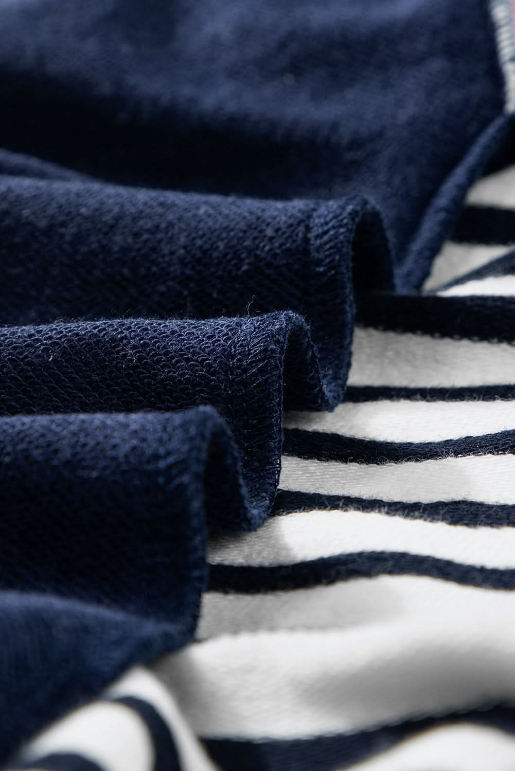 White Stripe Color Block Exposed Seam Loose Fit Sweatshirt - Love Salve 