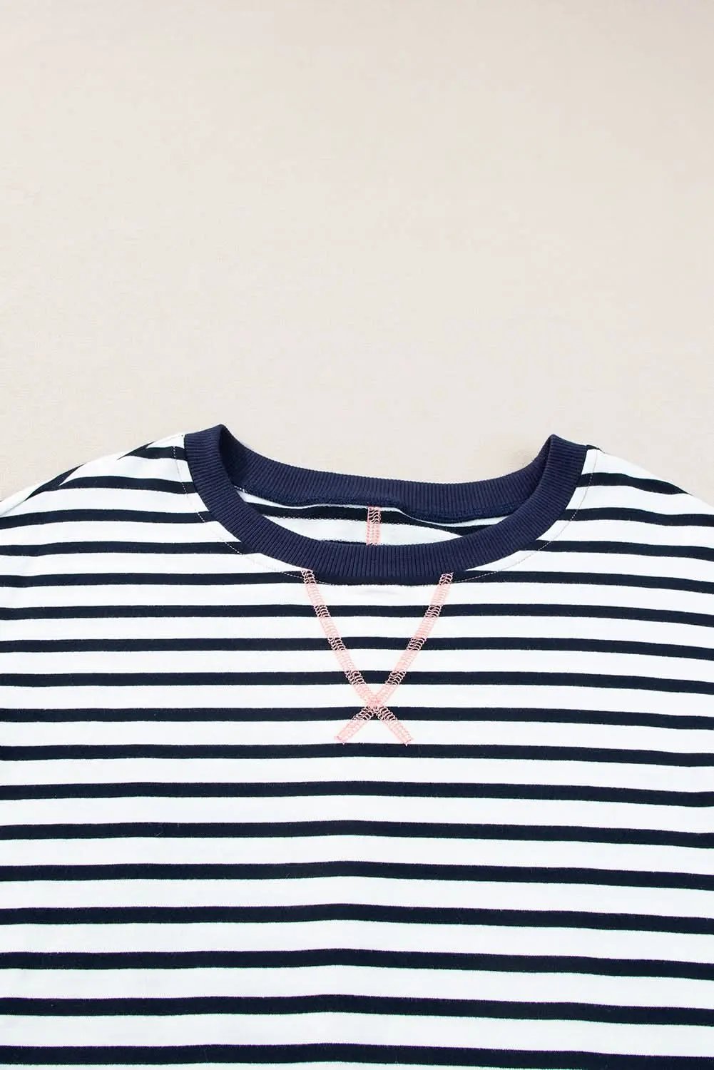 White Stripe Color Block Exposed Seam Loose Fit Sweatshirt - Love Salve 