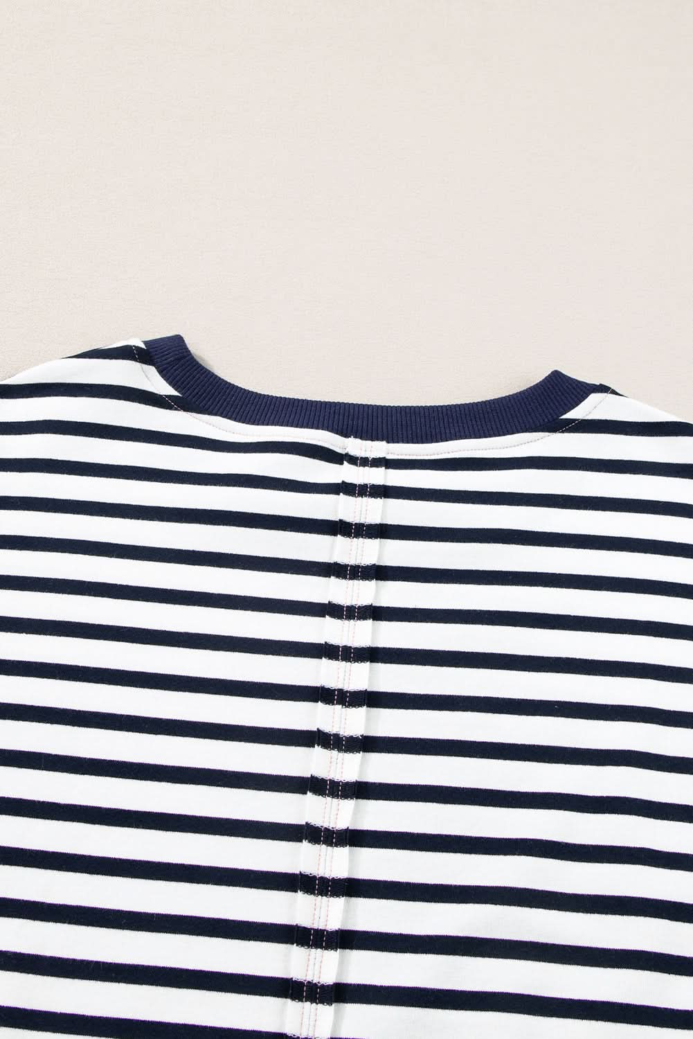 White Stripe Color Block Exposed Seam Loose Fit Sweatshirt - Love Salve 