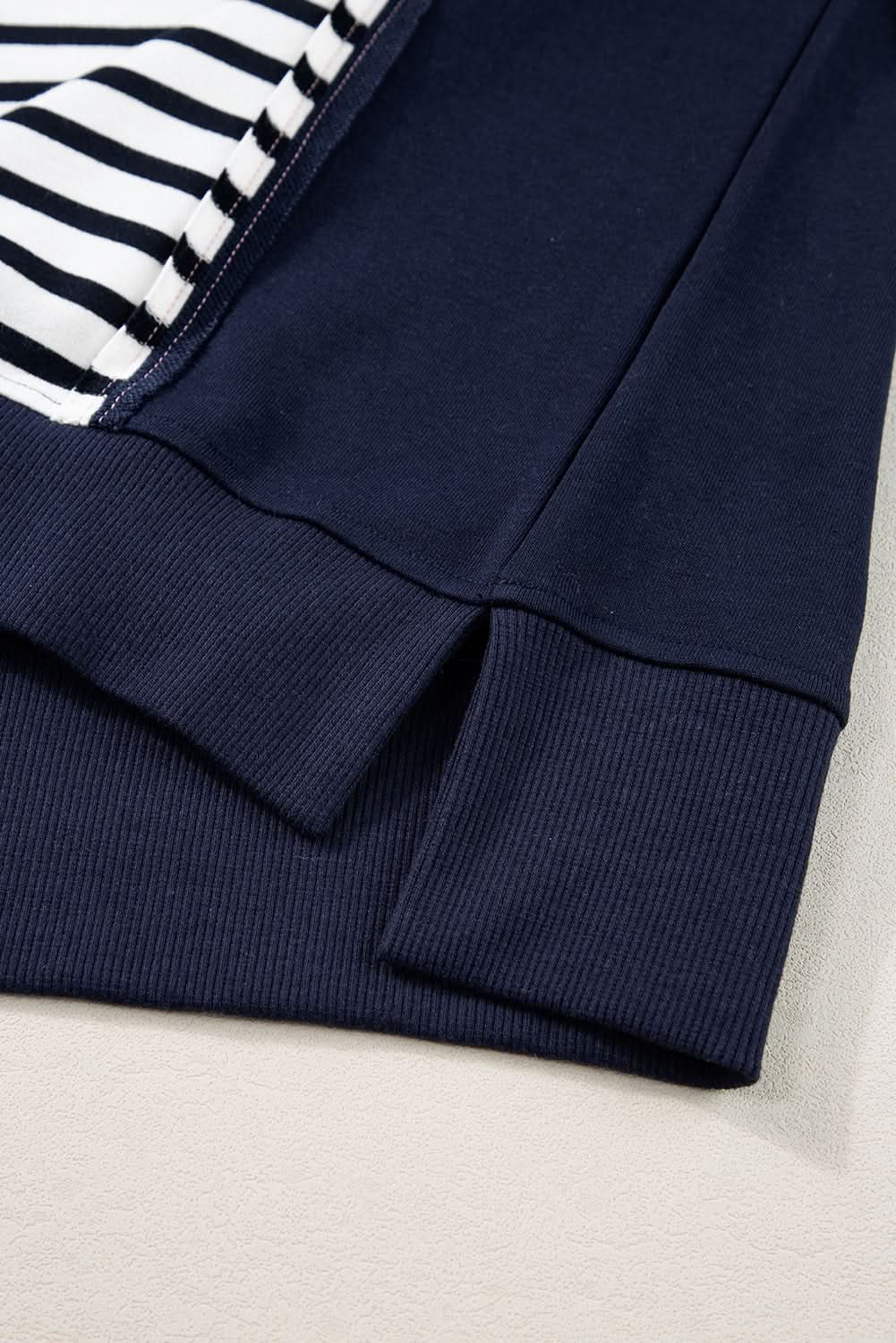 White Stripe Color Block Exposed Seam Loose Fit Sweatshirt - Love Salve 