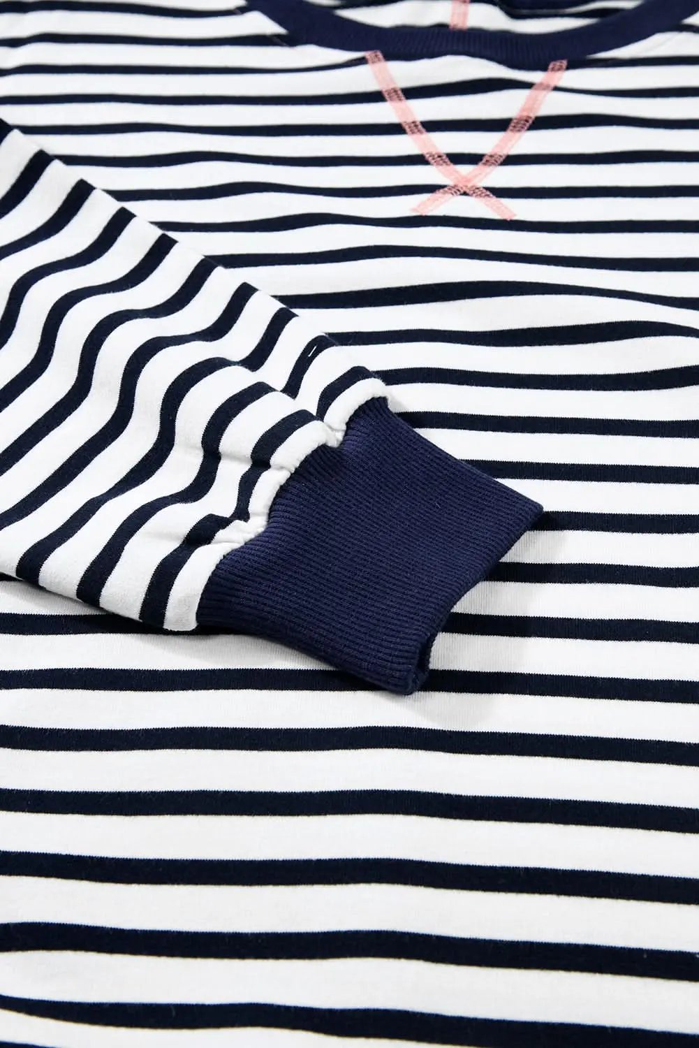 White Stripe Color Block Exposed Seam Loose Fit Sweatshirt - Love Salve 