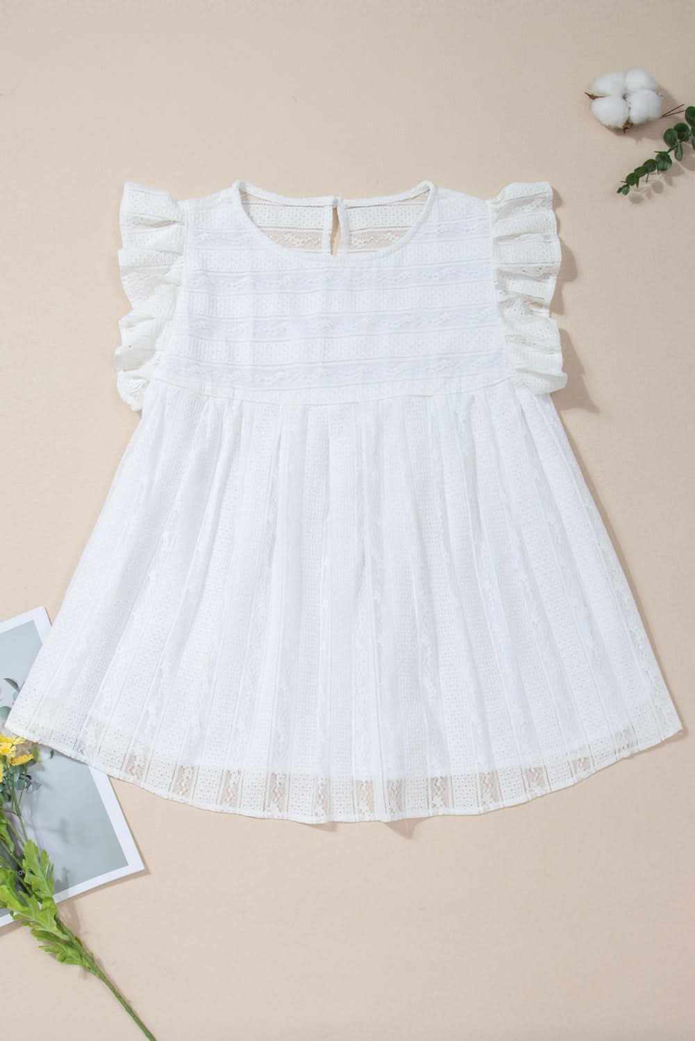White Ruffled Lace Flowy Tank Top - Love Salve 