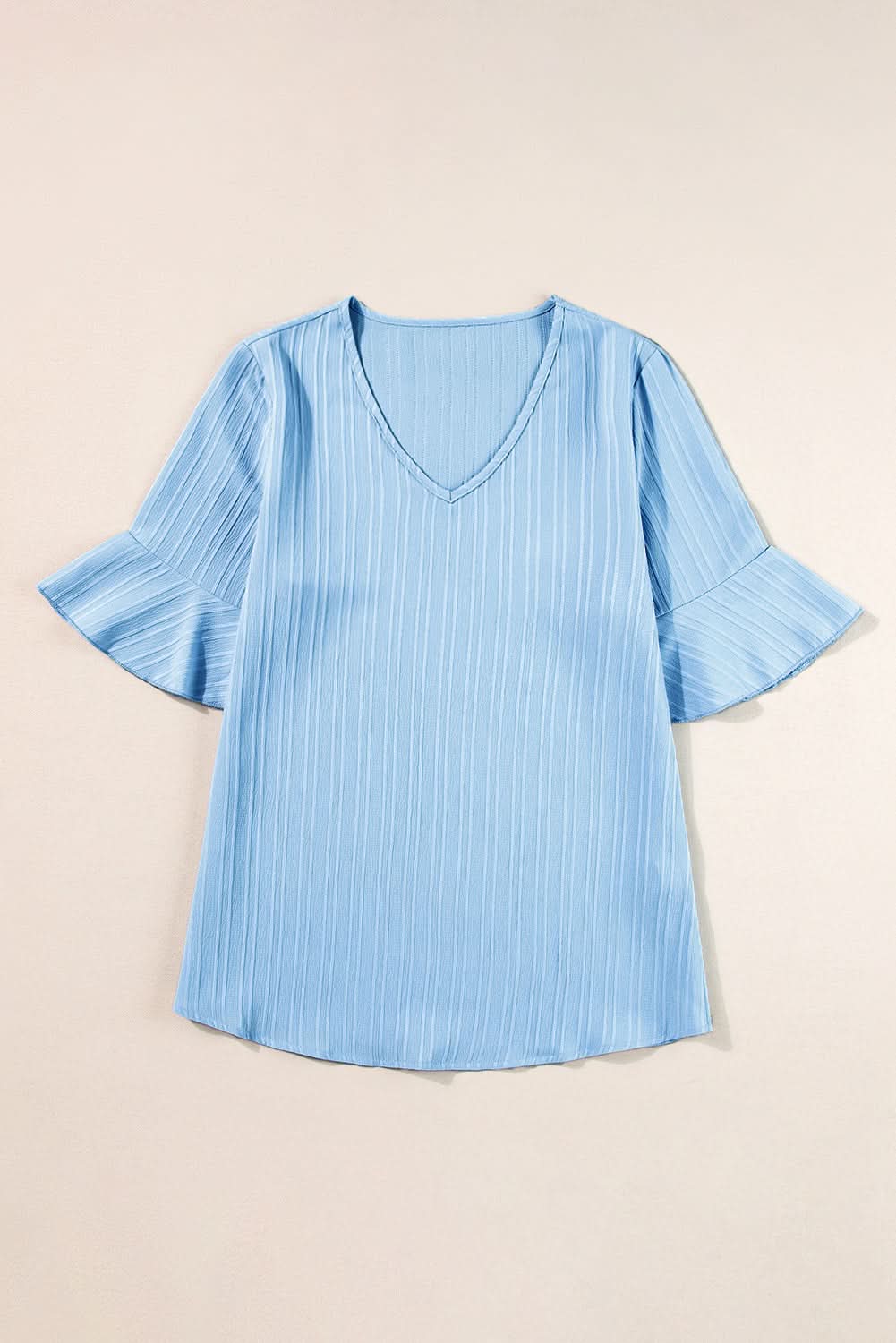 Beau Blue Ruffled Half Sleeve V Neck Textured Top - Love Salve 