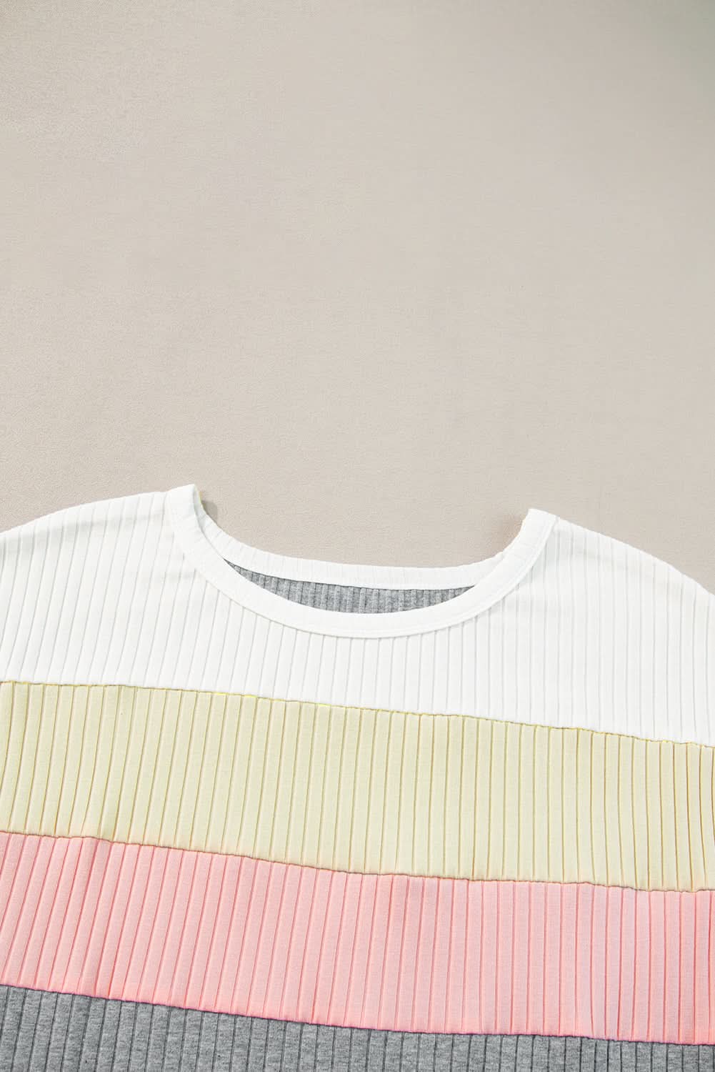 Gray Ribbed Color Block Patchwork T-shirt - Love Salve 