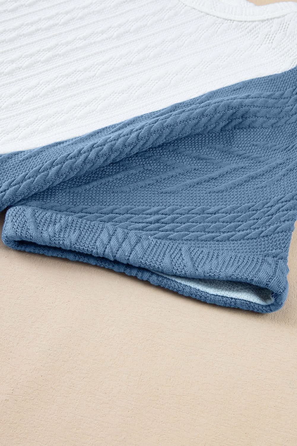 Light Blue Textured Color Block Loose Fit T Shirt - Love Salve 