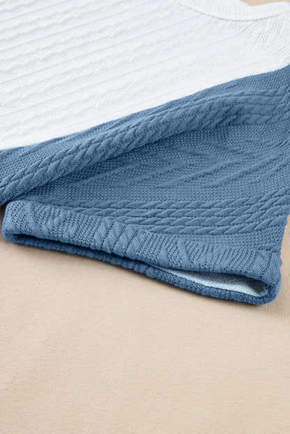 Light Blue Textured Color Block Loose Fit T Shirt - Love Salve 