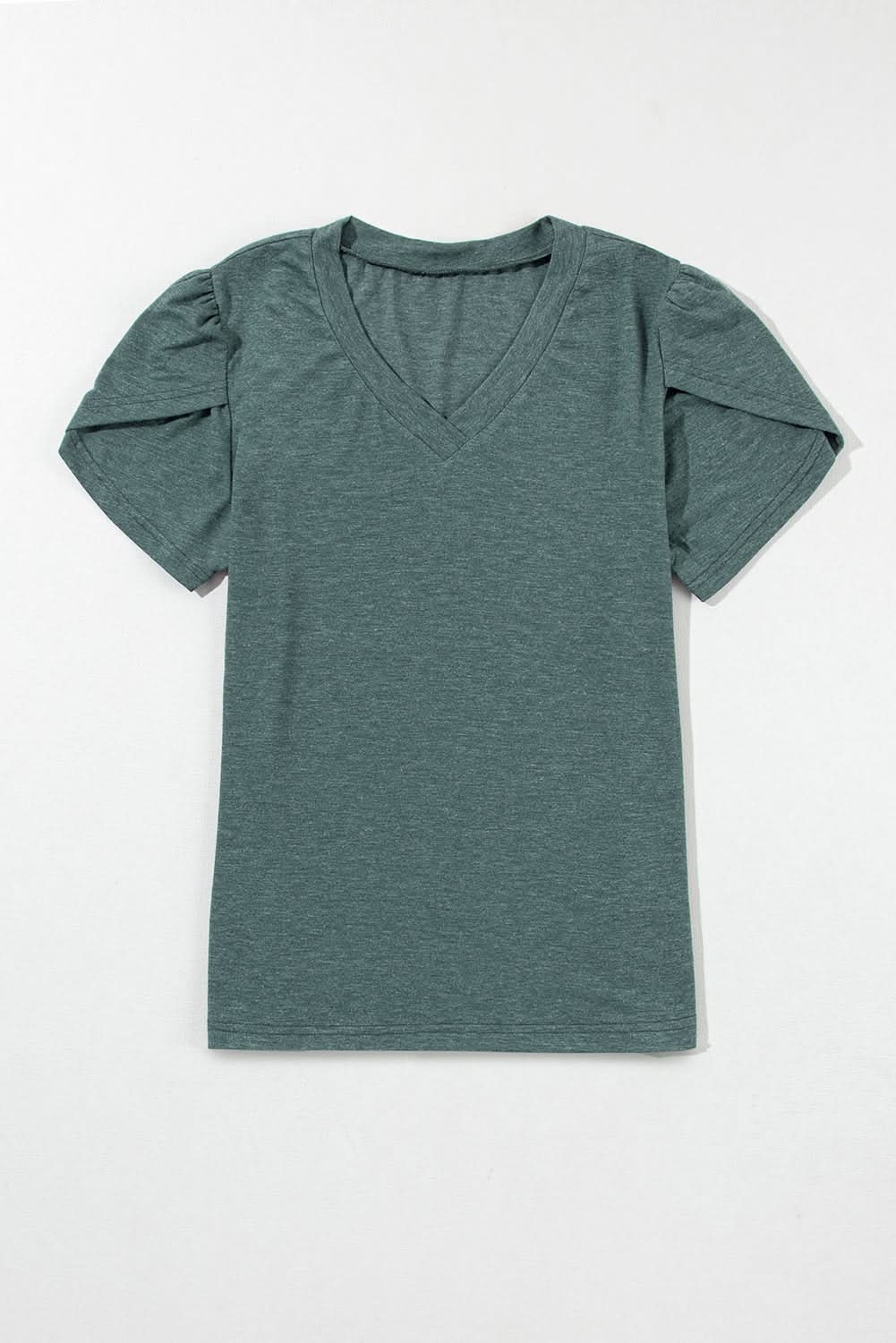 Mist Green Fashion Petal Sleeve V Neck T Shirt - Love Salve 