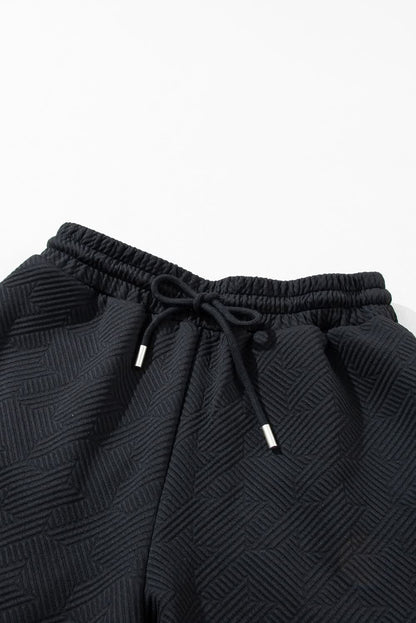 Black Textured Flutter Sleeve Top Wide Leg Pants Set - Love Salve 