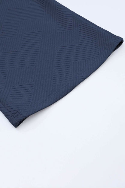 Navy Blue Textured Loose Fit T Shirt and Drawstring Pants Set - Love Salve 