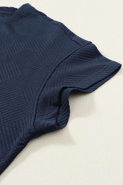 Navy Blue Textured Loose Fit T Shirt and Drawstring Pants Set - Love Salve 