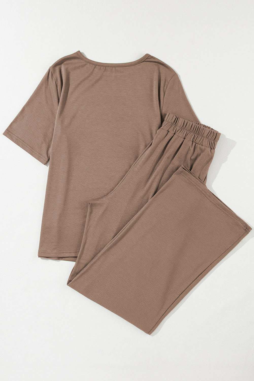 Smoke Gray Solid Color T Shirt 2pcs Wide Leg Pants Set - Love Salve 