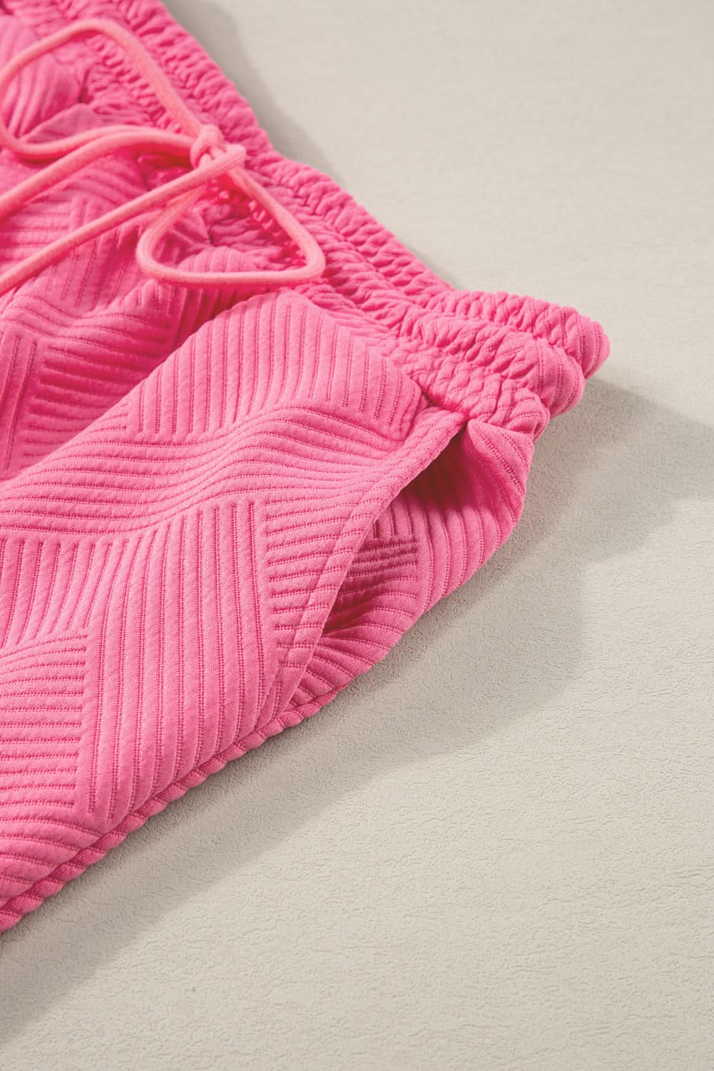 Strawberry Pink Textured Loose Fit T Shirt and Drawstring Pants Set - Love Salve 
