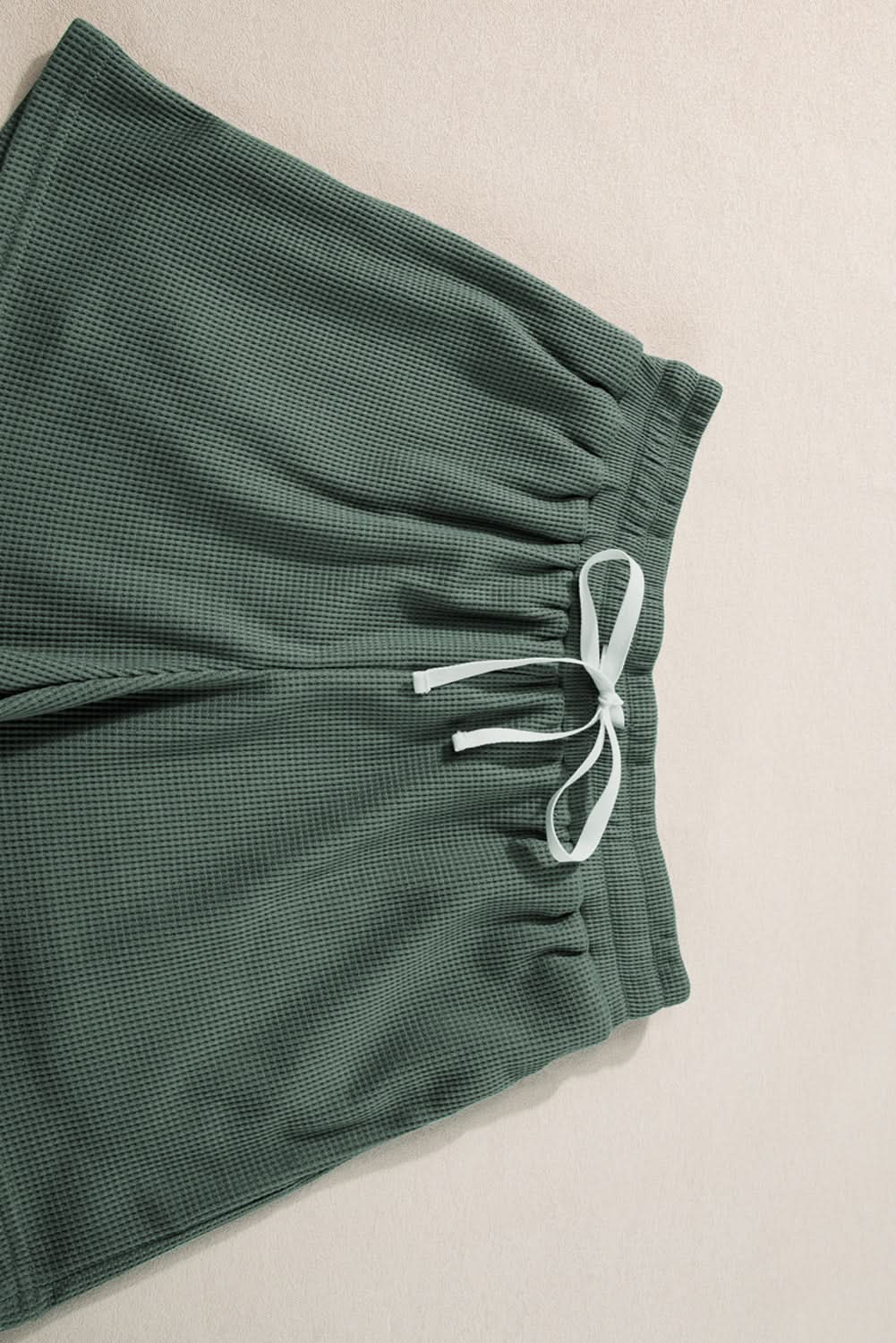 Mist Green Waffle Knit Patched Pocket Tank and Drawstring Shorts Set - Love Salve 