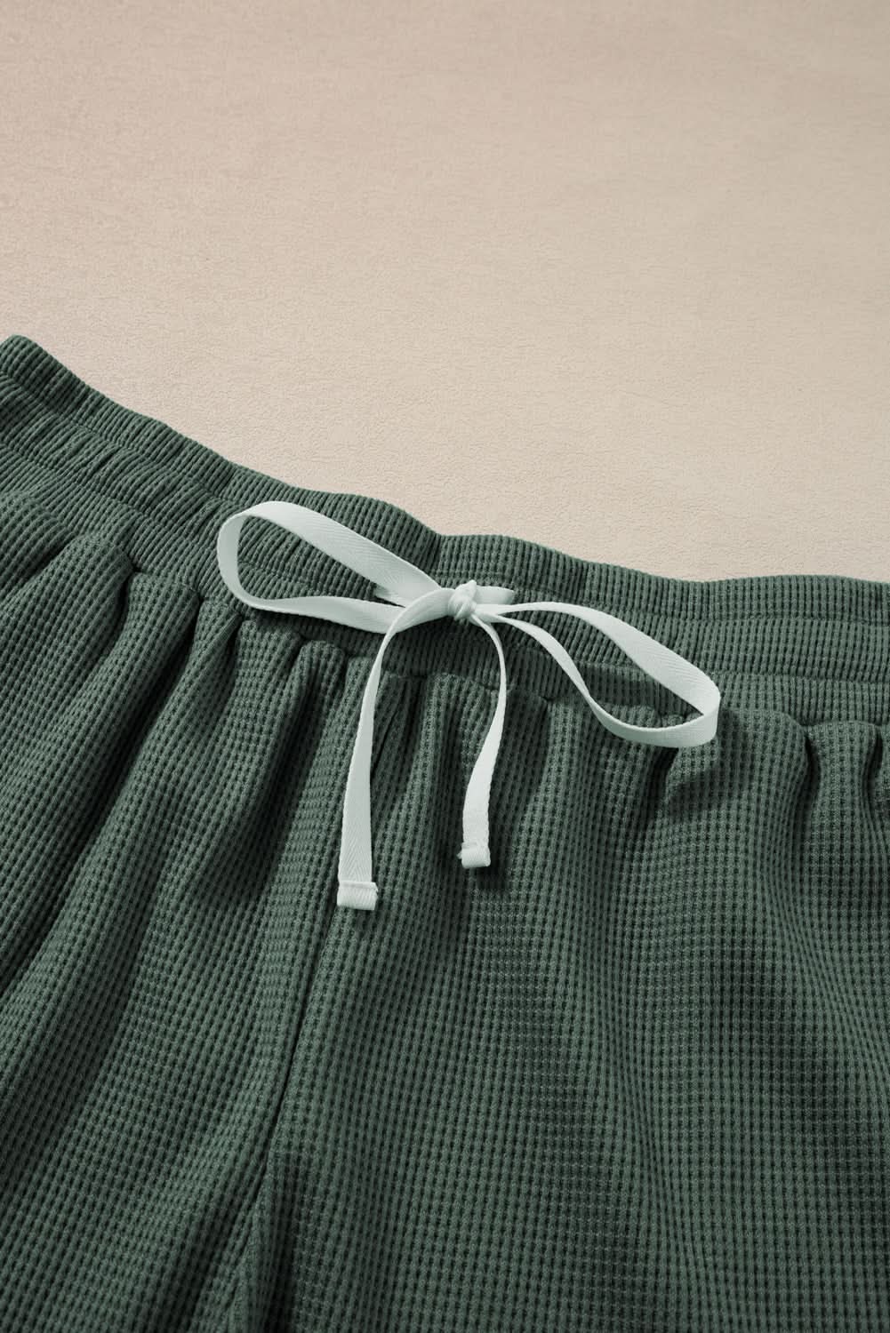 Mist Green Waffle Knit Patched Pocket Tank and Drawstring Shorts Set - Love Salve 