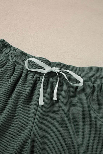 Mist Green Waffle Knit Patched Pocket Tank and Drawstring Shorts Set - Love Salve 