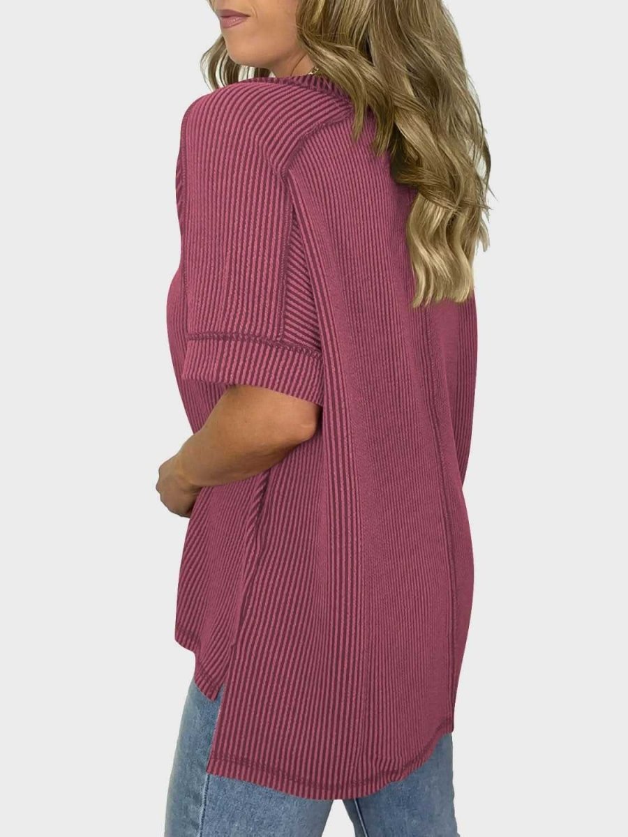 Lovelet Texture V-Neck Half Sleeve T-Shirt - Love Salve 