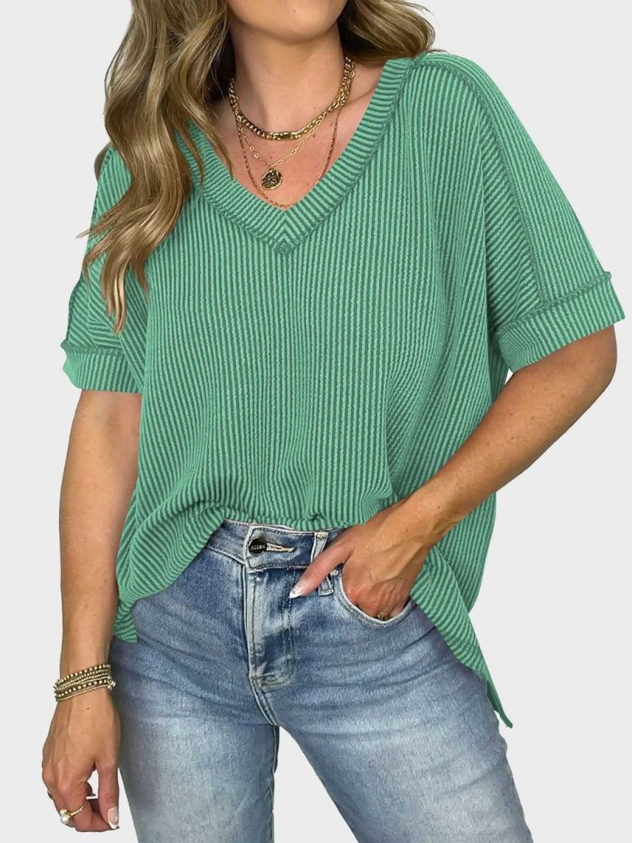 Lovelet Texture V-Neck Half Sleeve T-Shirt - Love Salve 